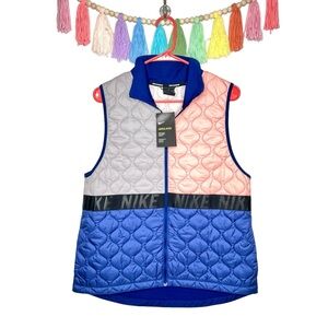 Nike Aerolayer Running Quilted Vest in Gray, Pink, and Blue Size Large NWT
